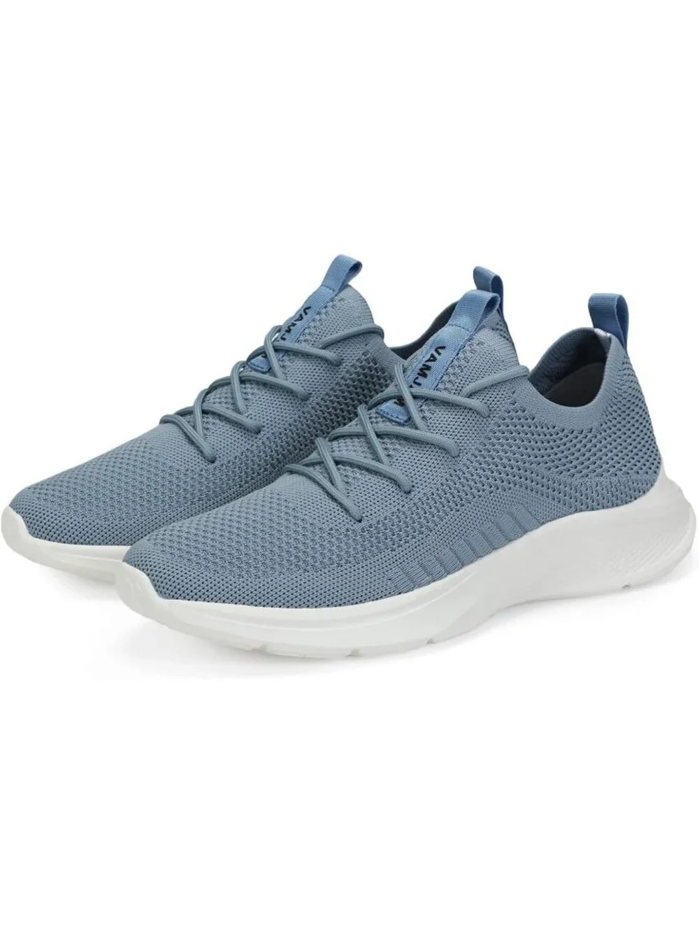 Men's Light Blue Lightweight Breathable Flying Knitting Lace Up Walking Sneaker